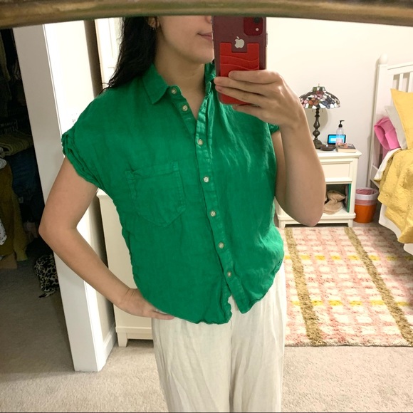 zara green linen shirt